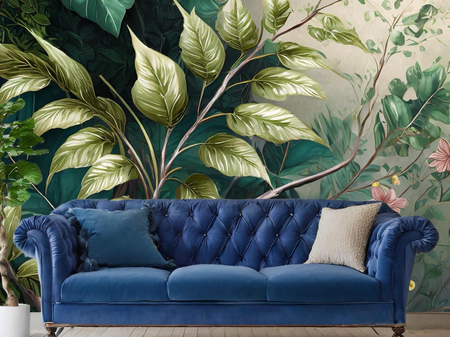 Wallpaper Foliage and Pink petal harmony