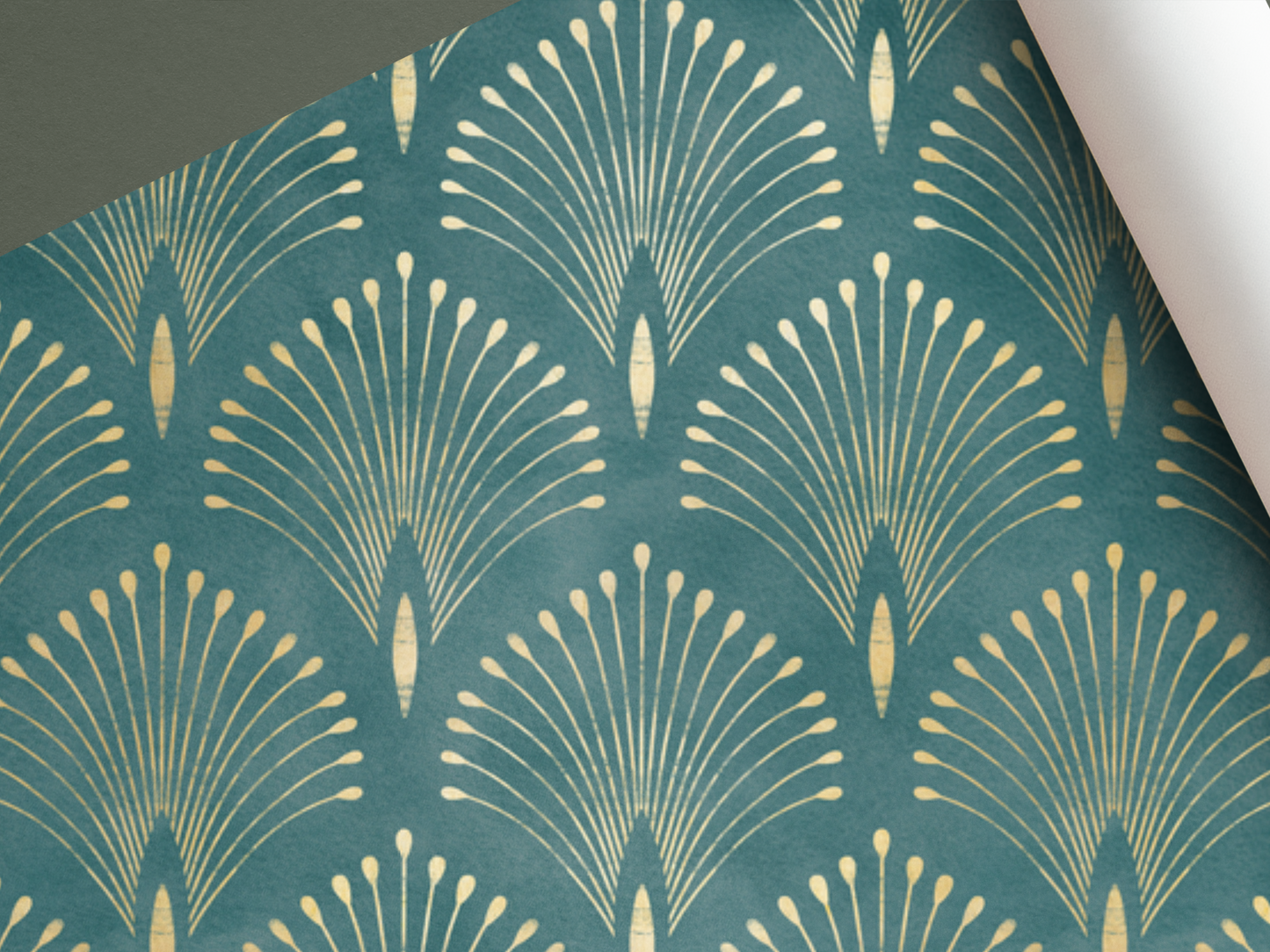 Panelled Wallpaper Peacock Feather - Ocean