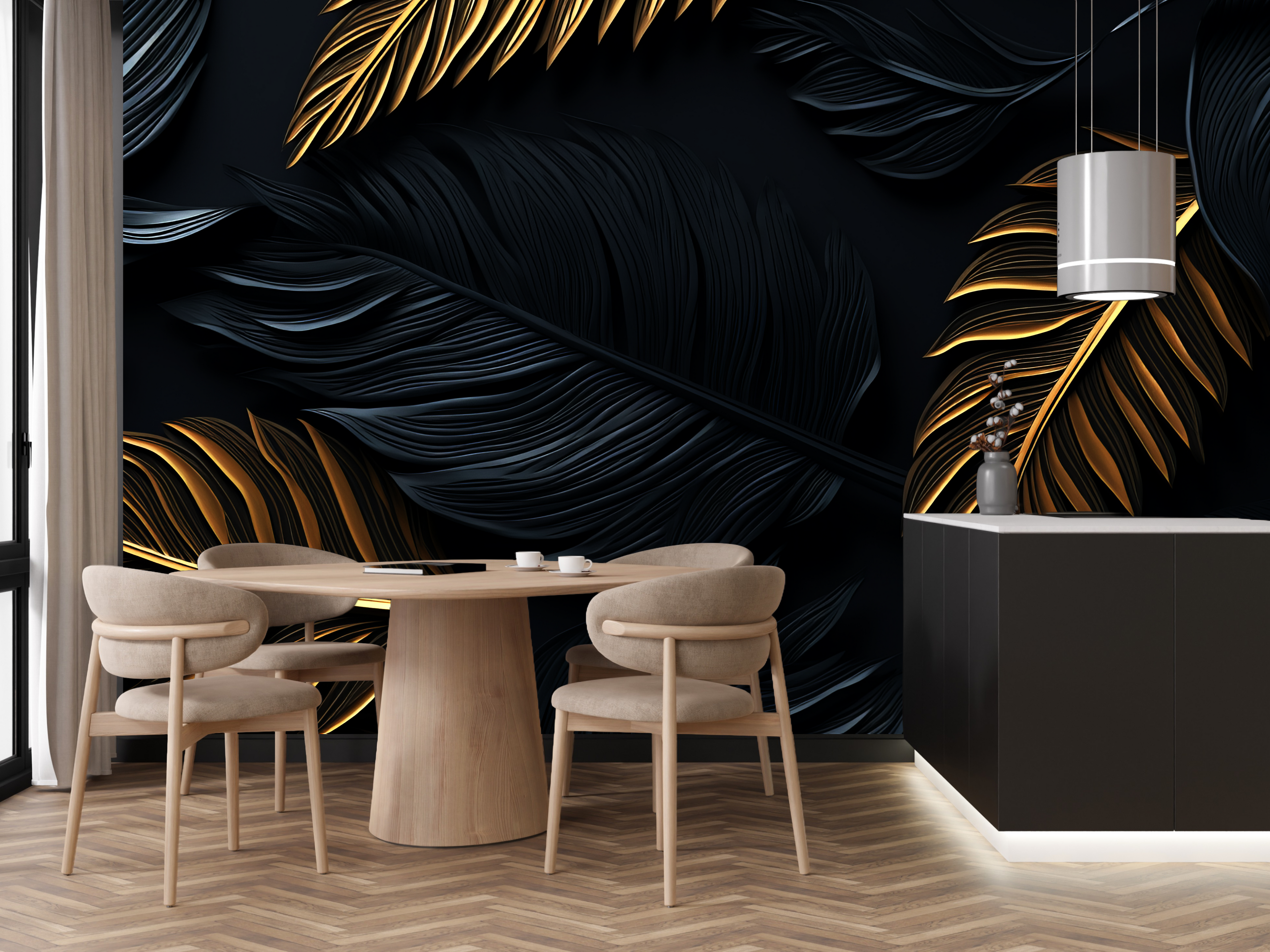 Wallpaper Midnight Gilded Leaves