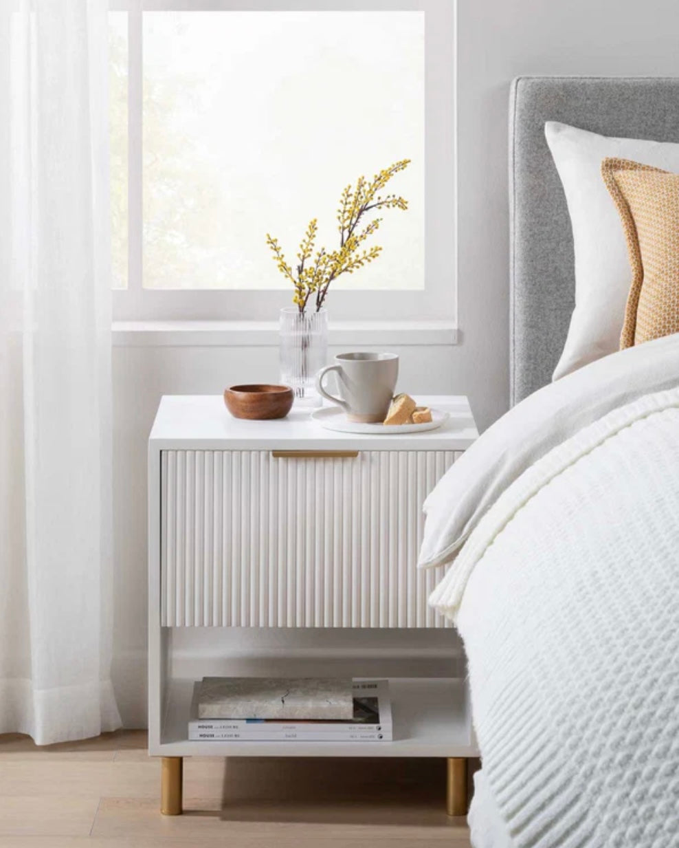 Florence Fluted Bedside Table - White
