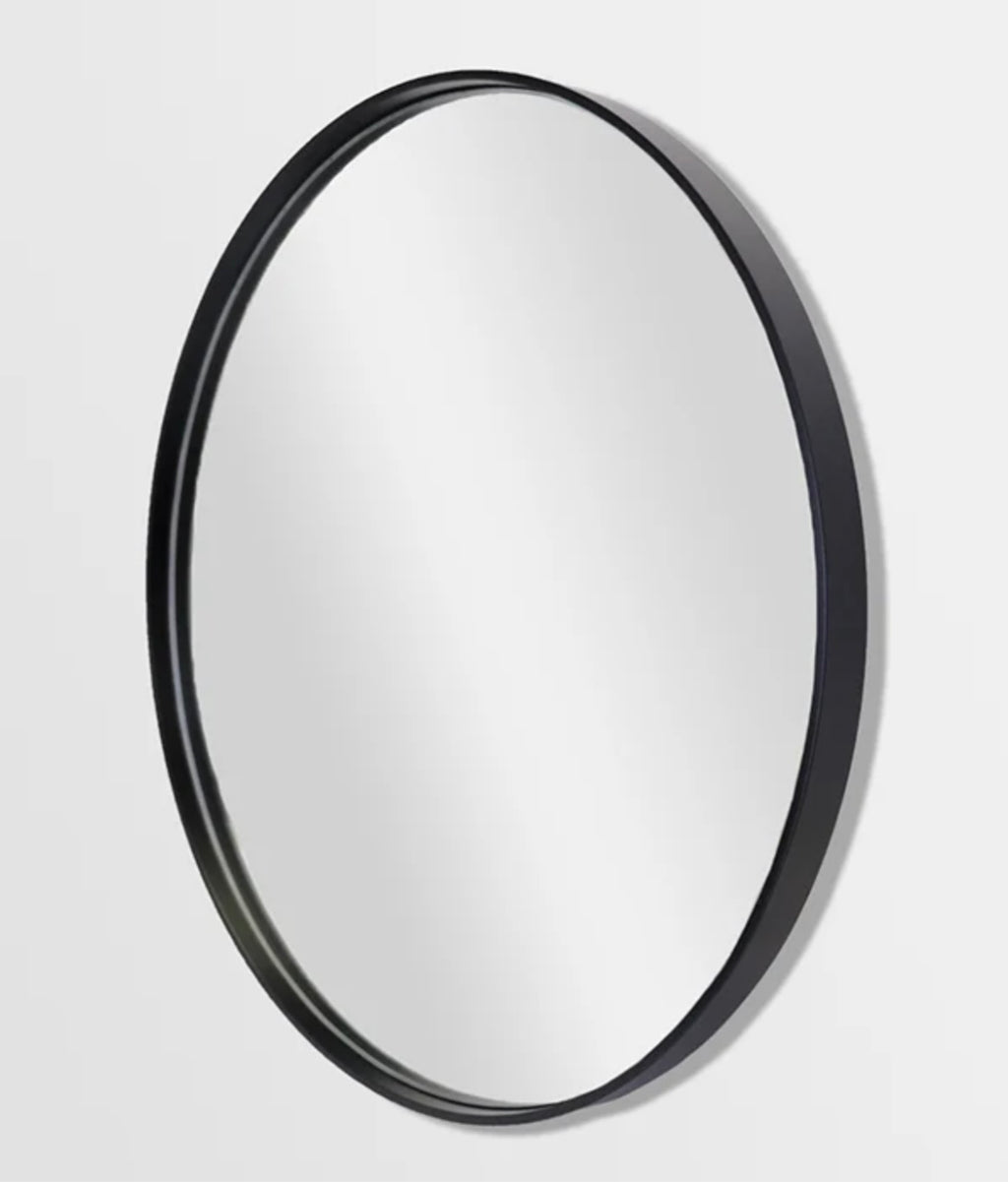 Deep Frame Round Mirror Black