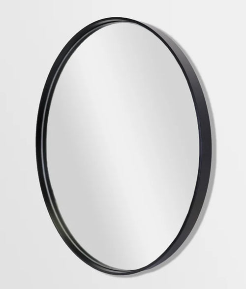 Deep Frame Round Mirror Black