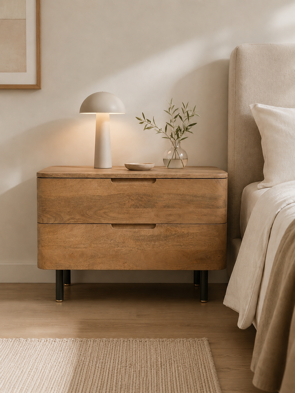 Brugge Wooden Bedside Table Nightstand in Nutmeg