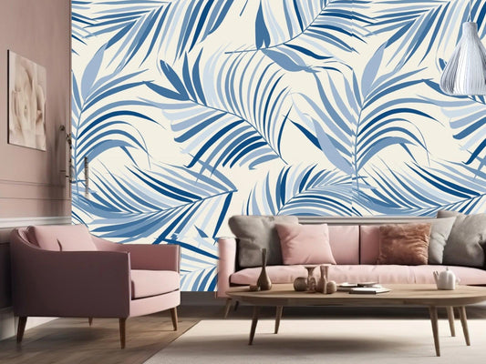 Wallpaper Palm Leaf Blue