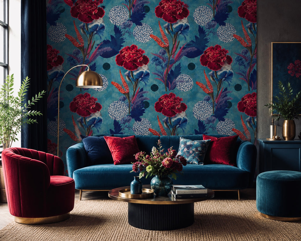 Wallpaper Cabaret Bloom in Velvet Rouge and Crimson