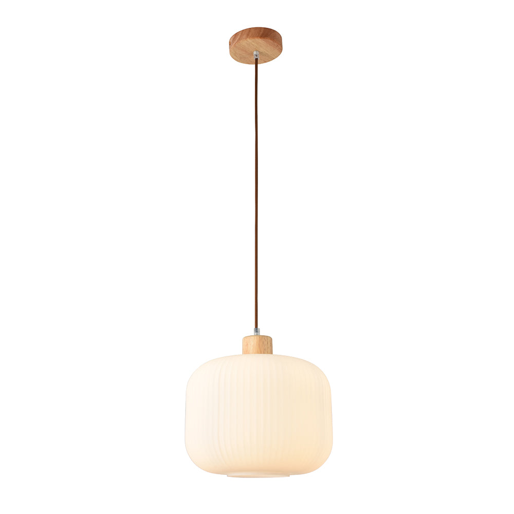 Nesta Style 1 White Glass and Wood Pendant Light