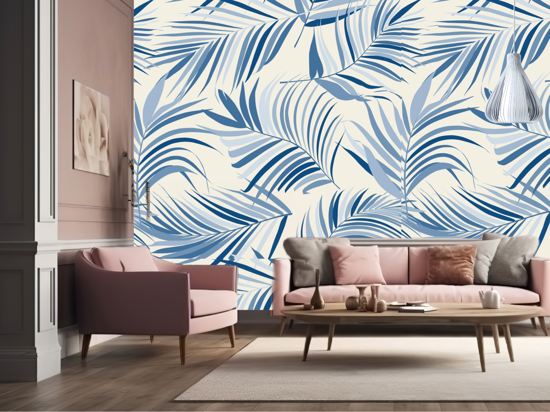 Wallpaper Palm Leaf Blue