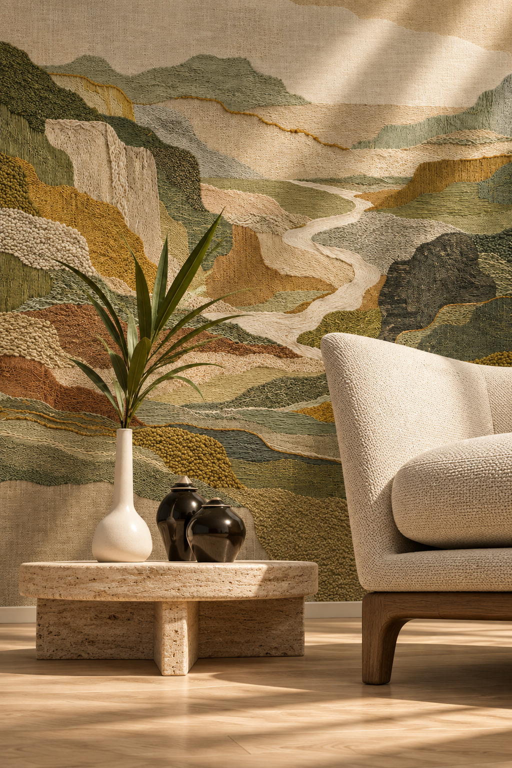 Wallpaper Sundown Escarpment in Olive, Ochre & Chalk