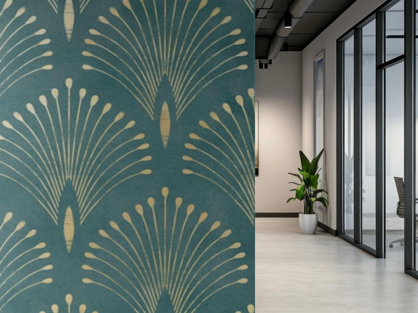 Panelled Wallpaper Peacock Feather - Ocean