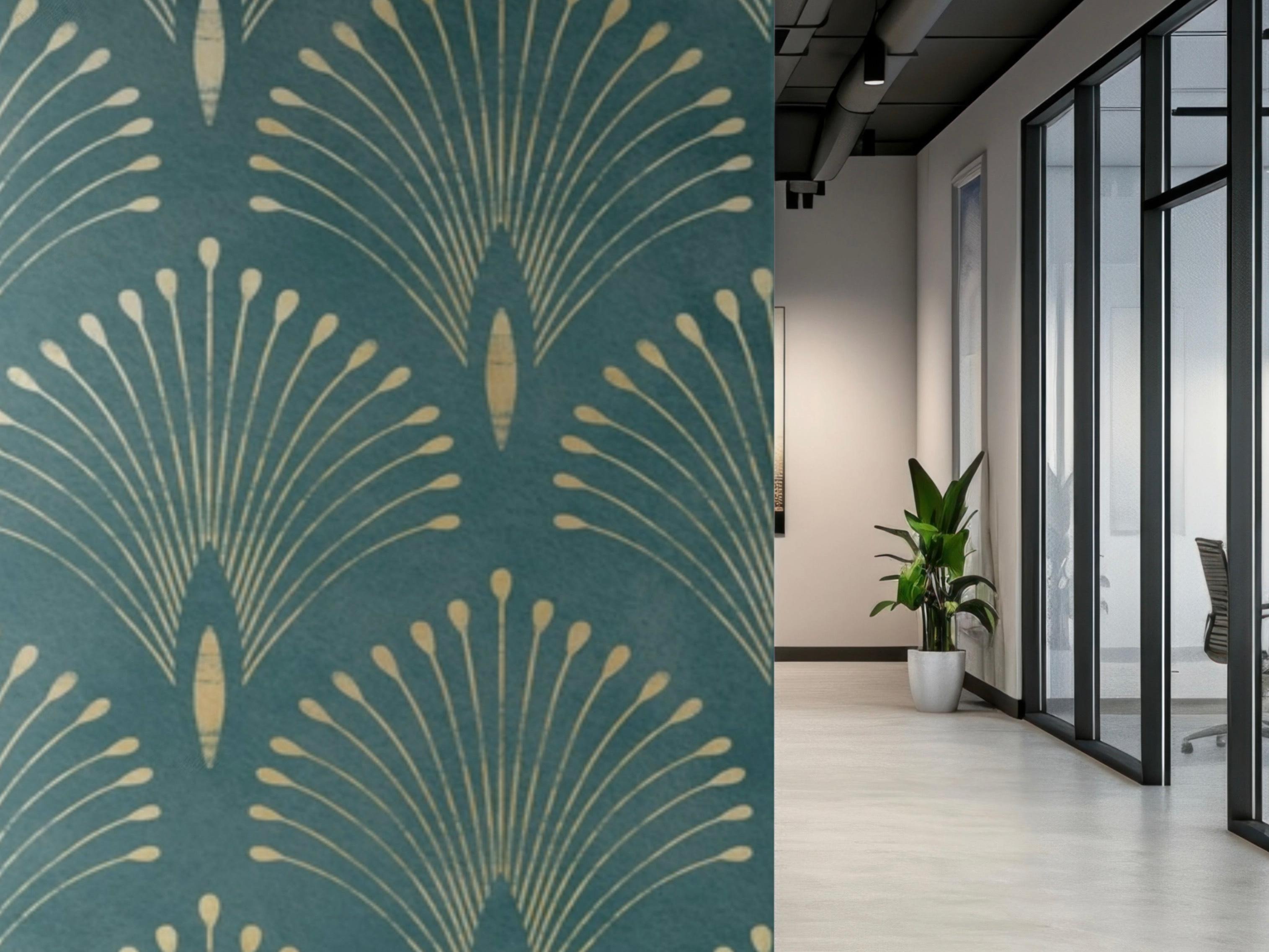 Panelled Wallpaper Peacock Feather - Ocean
