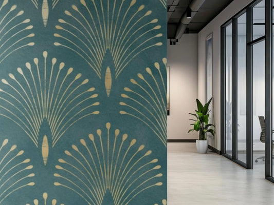 Panelled Wallpaper Peacock Feather - Ocean