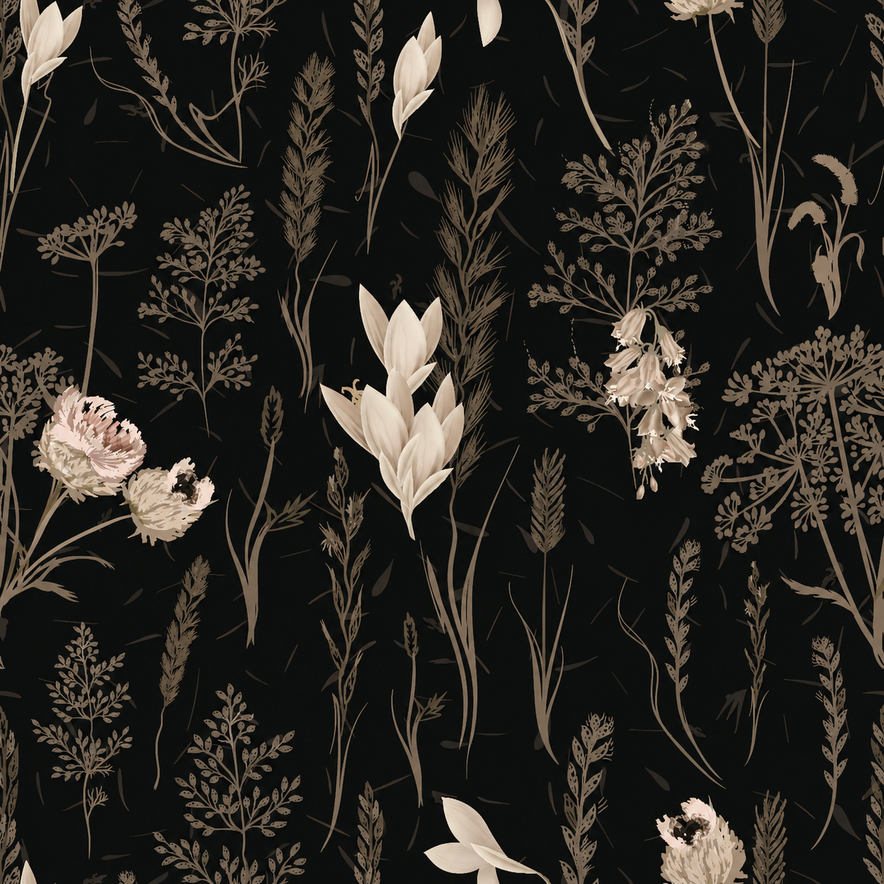 Wallpaper Gathered in Carbon & Petal