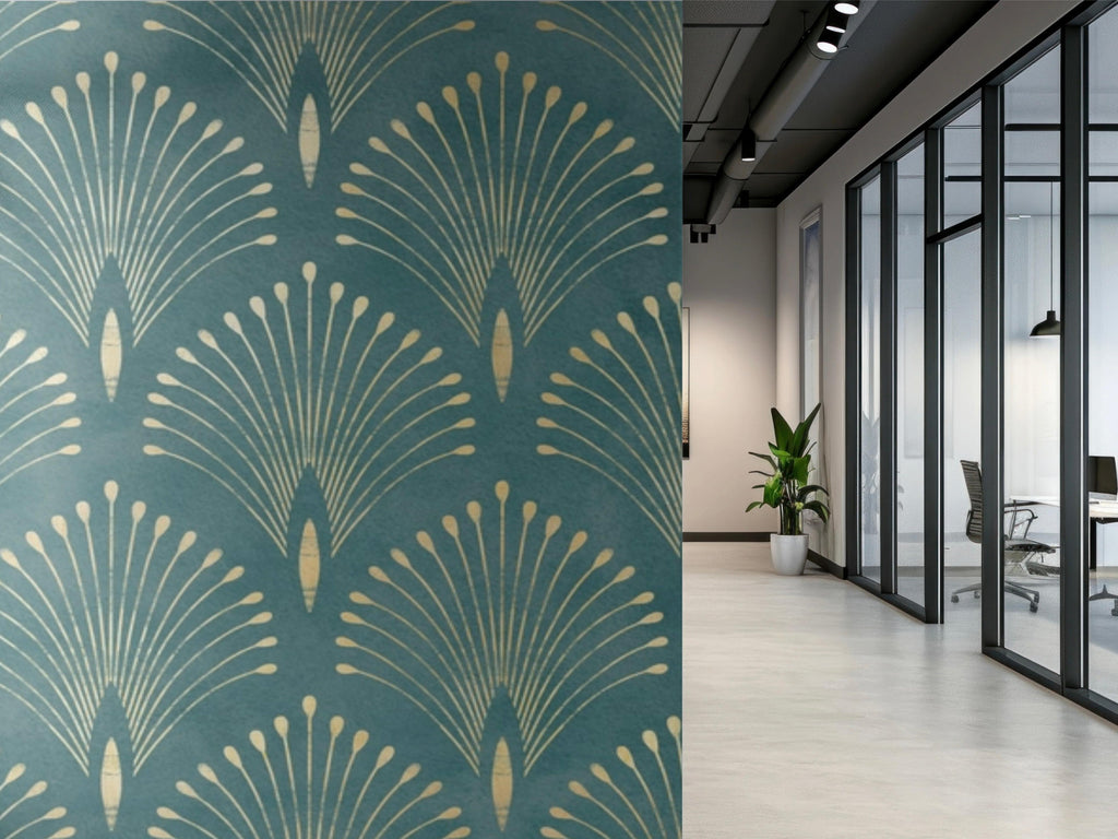 Panelled Wallpaper Peacock Feather - Ocean