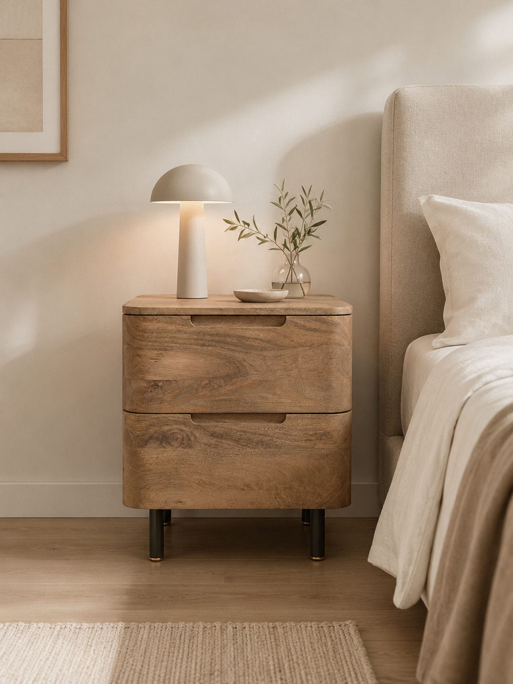 Brugge Wooden Bedside Table Nightstand In Nutmeg