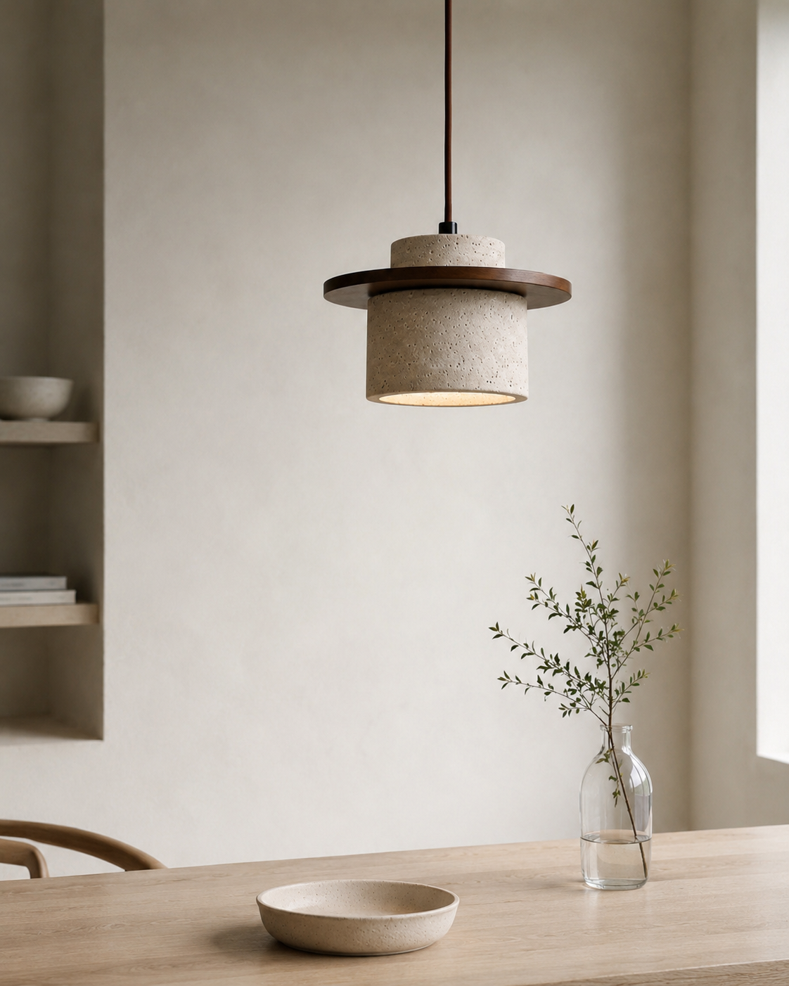 Seattle Pendant - Walnut & Travertine Marble