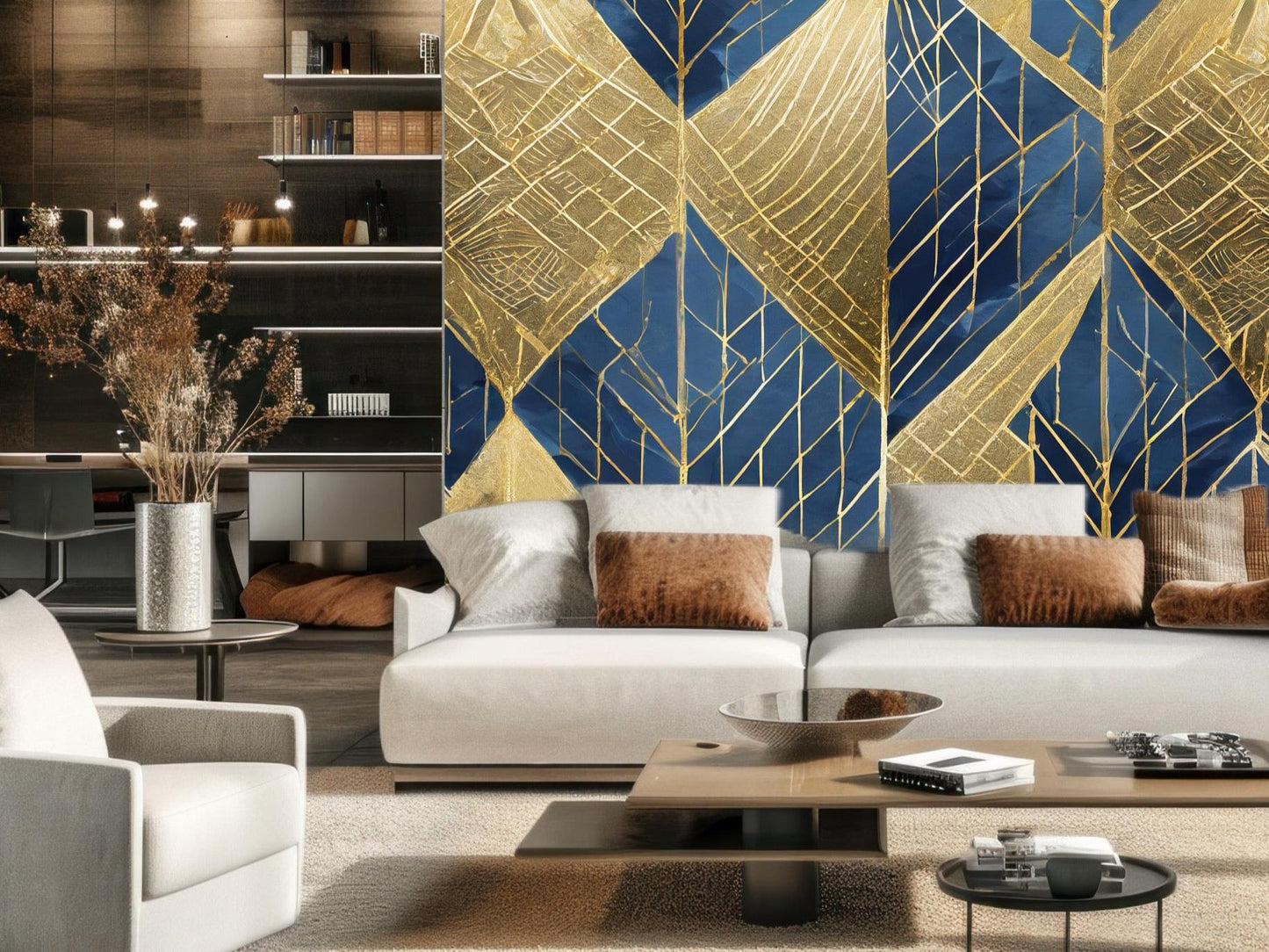 Wallpaper Gold and Royal Blue Geometric
