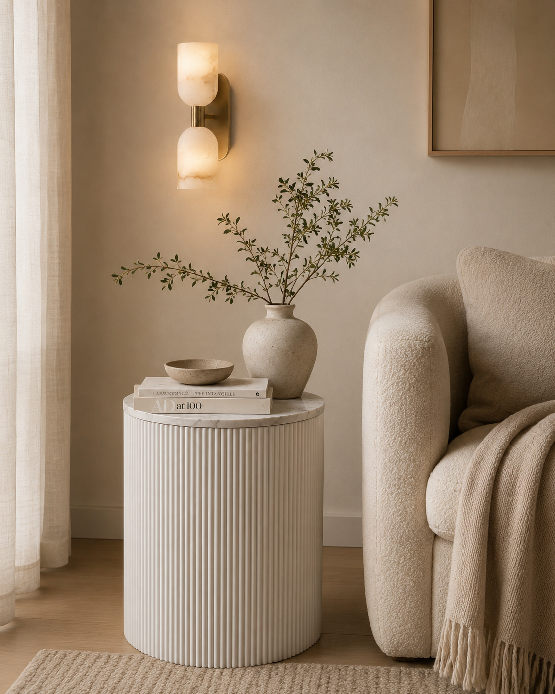 Fluted Marble Storage Side Table