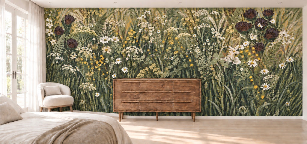 Wild flower meadow in sage and ivory