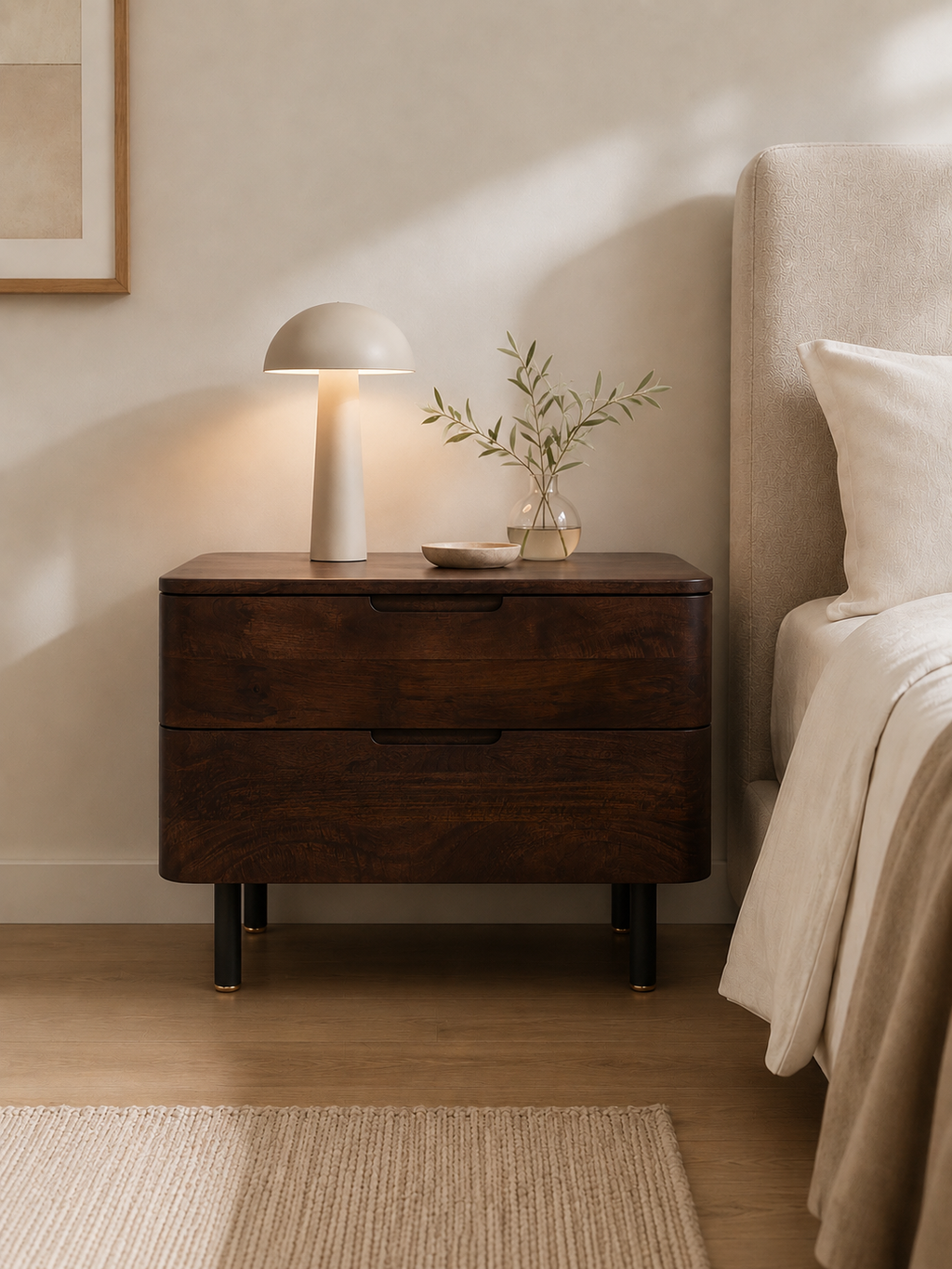 Brugge Wooden Bedside Table Nightstand Lrg in Clove