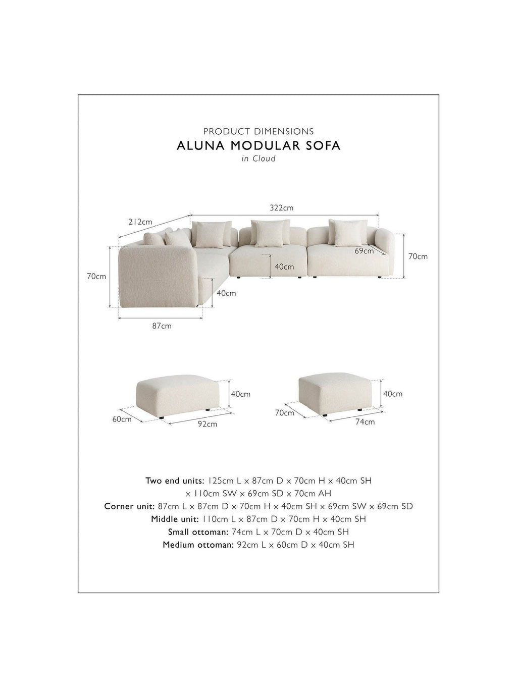 Aluna Modular Sofa Set in Cloud