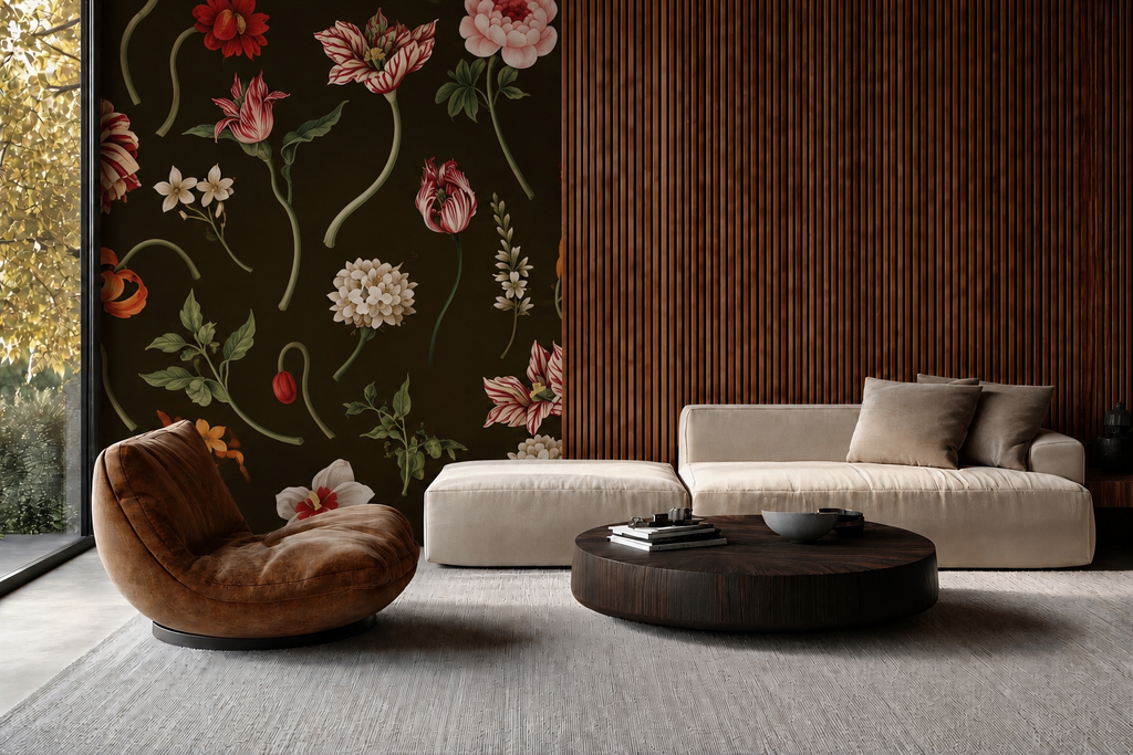 Wallpaper Pressed Wild in Noir & Rouge