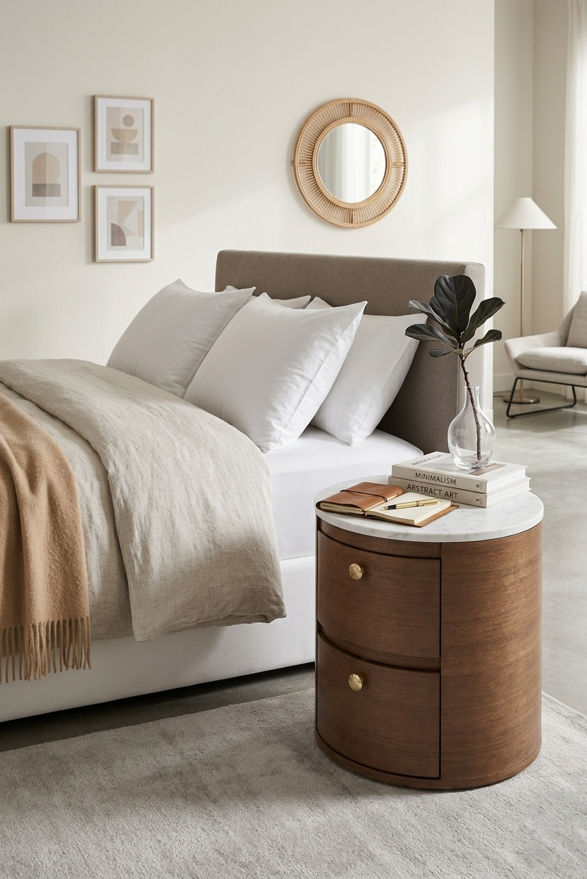 Luna Marble-Top Bedside Table
