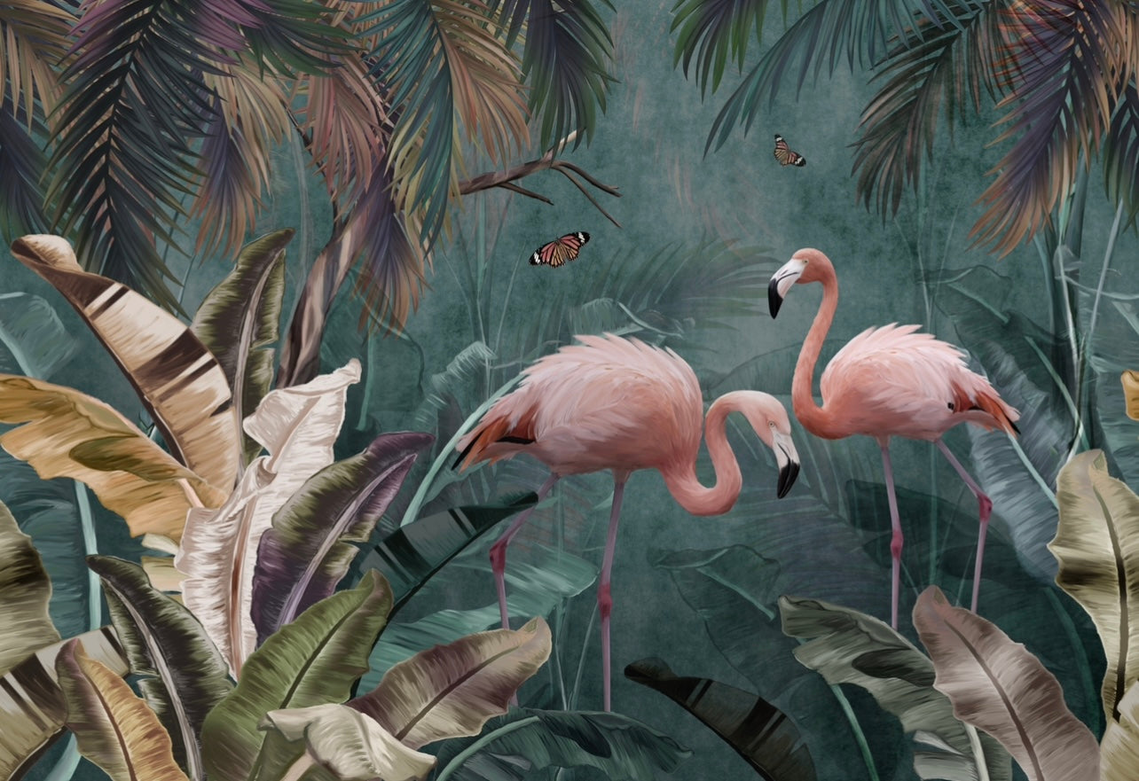 Wallpaper Emerald Flamingo Oasis