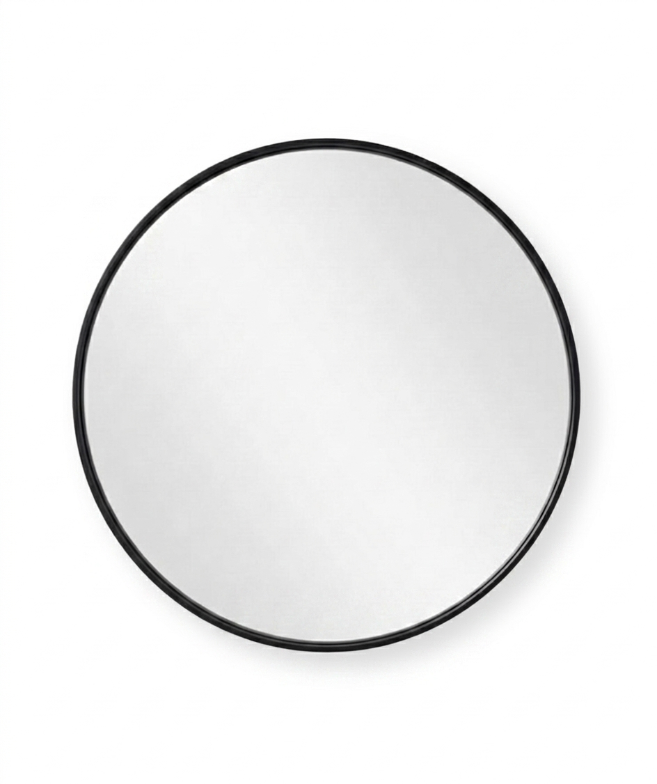 Deep Frame Round Mirror Black
