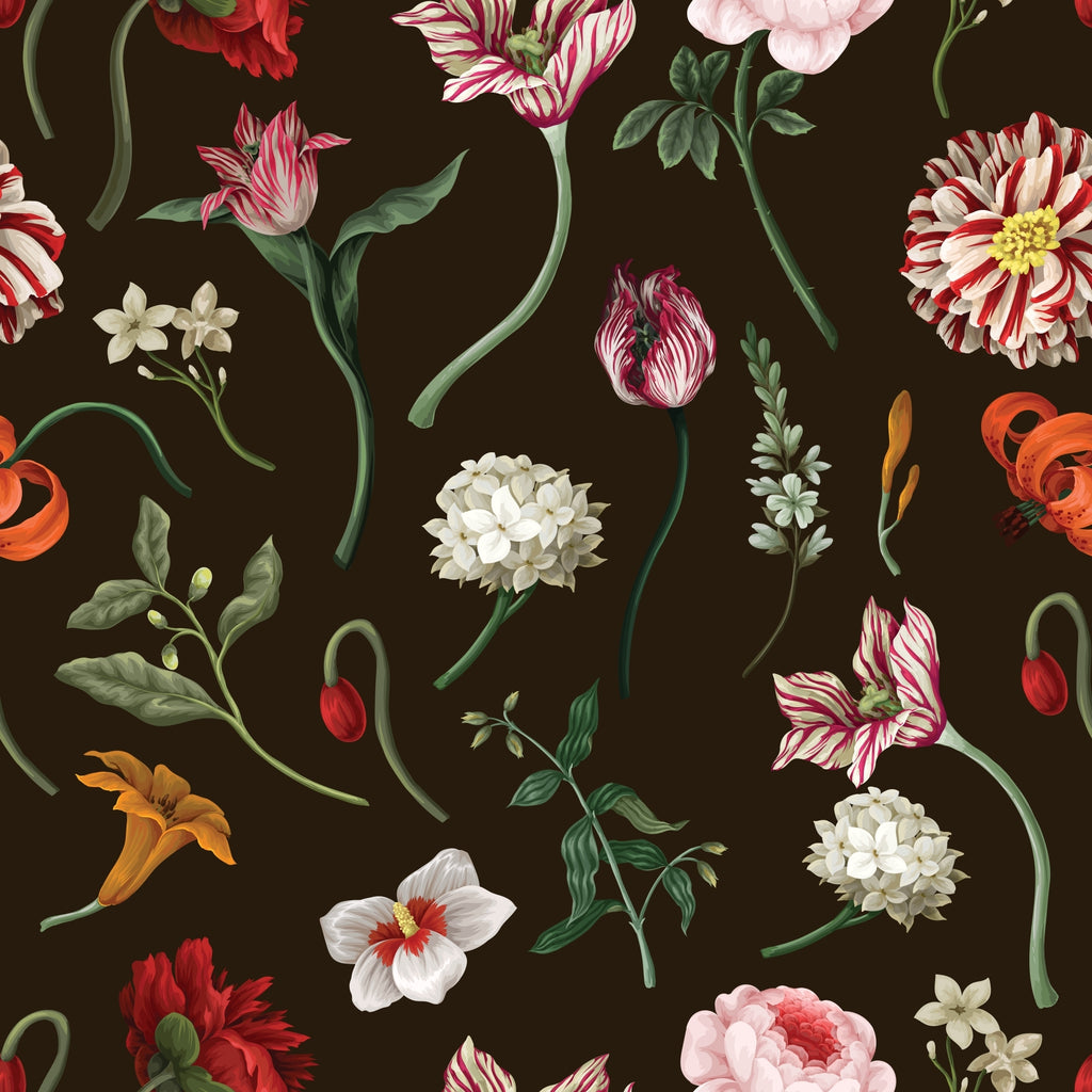 Wallpaper Pressed Wild in Noir & Rouge