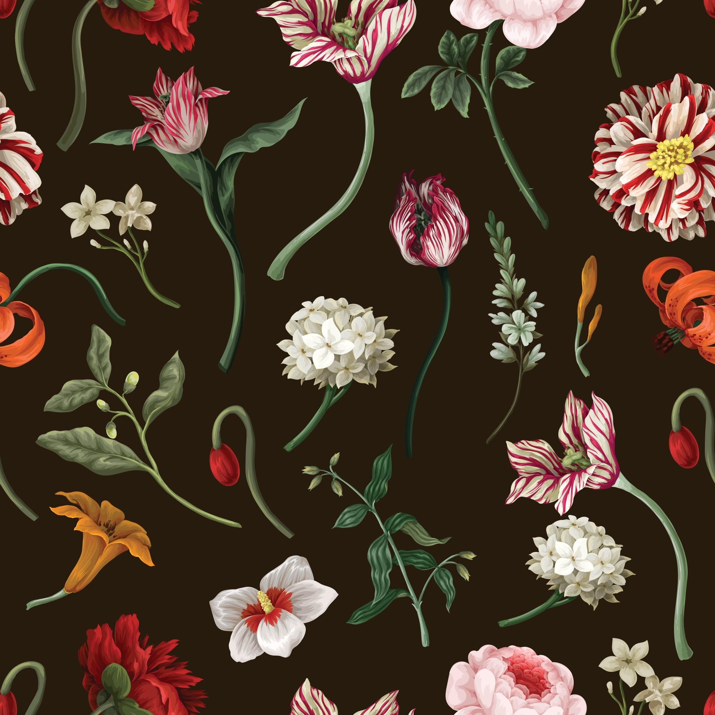 Wallpaper Pressed Wild in Noir & Rouge