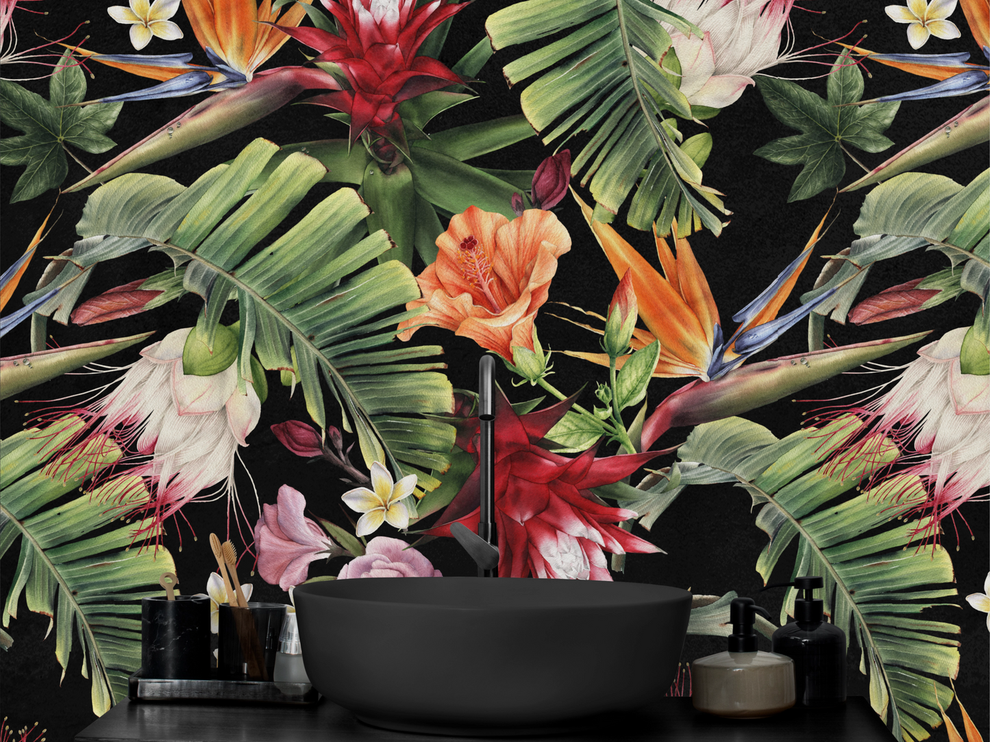 Panelled Wallpaper Red Tropical