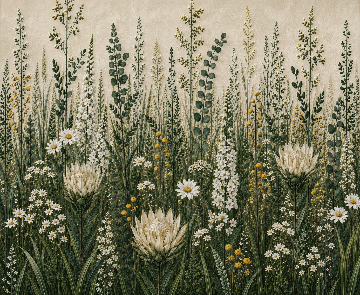 Wallpaper Protea & Prairie in Sage & Buttercream