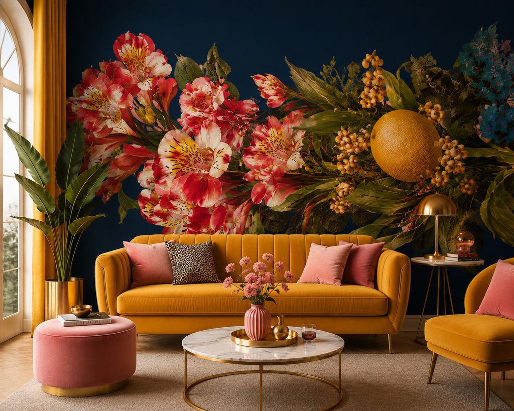 Wallpaper Golden Reverie in Midnight Botanica