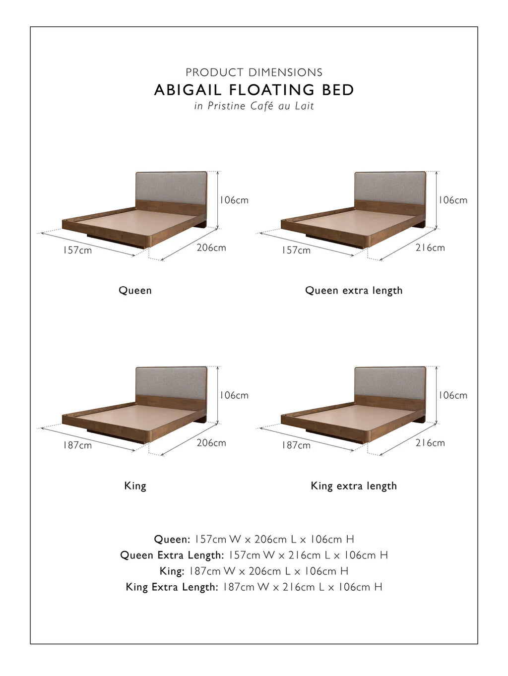 Abigail Floating Bed in Pristine Cafe au Lait