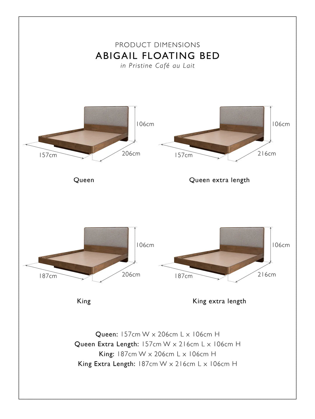 Abigail Floating Bed in Pristine Cafe au Lait