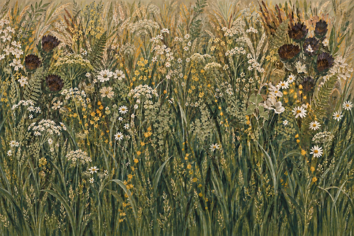 Wild flower meadow in sage and ivory