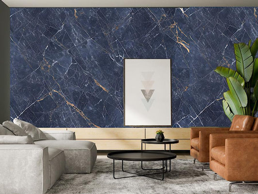 Wallpaper Blue Gold leaf