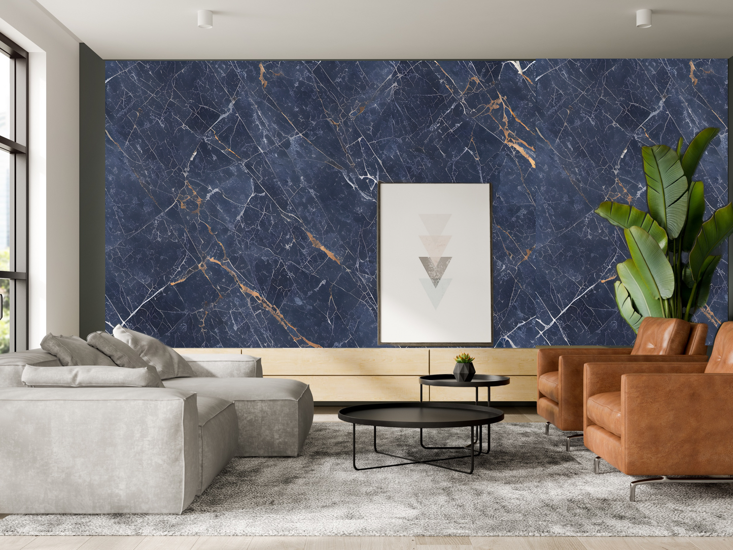 Wallpaper Blue Gold leaf