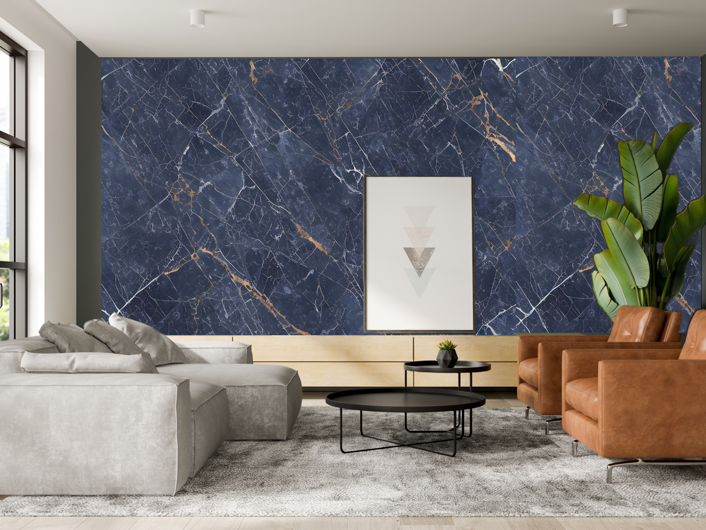 Wallpaper Blue Gold leaf