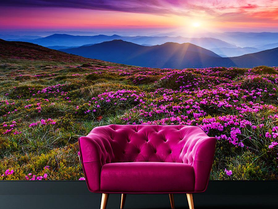 Wallpaper Mountain Floral Landscape