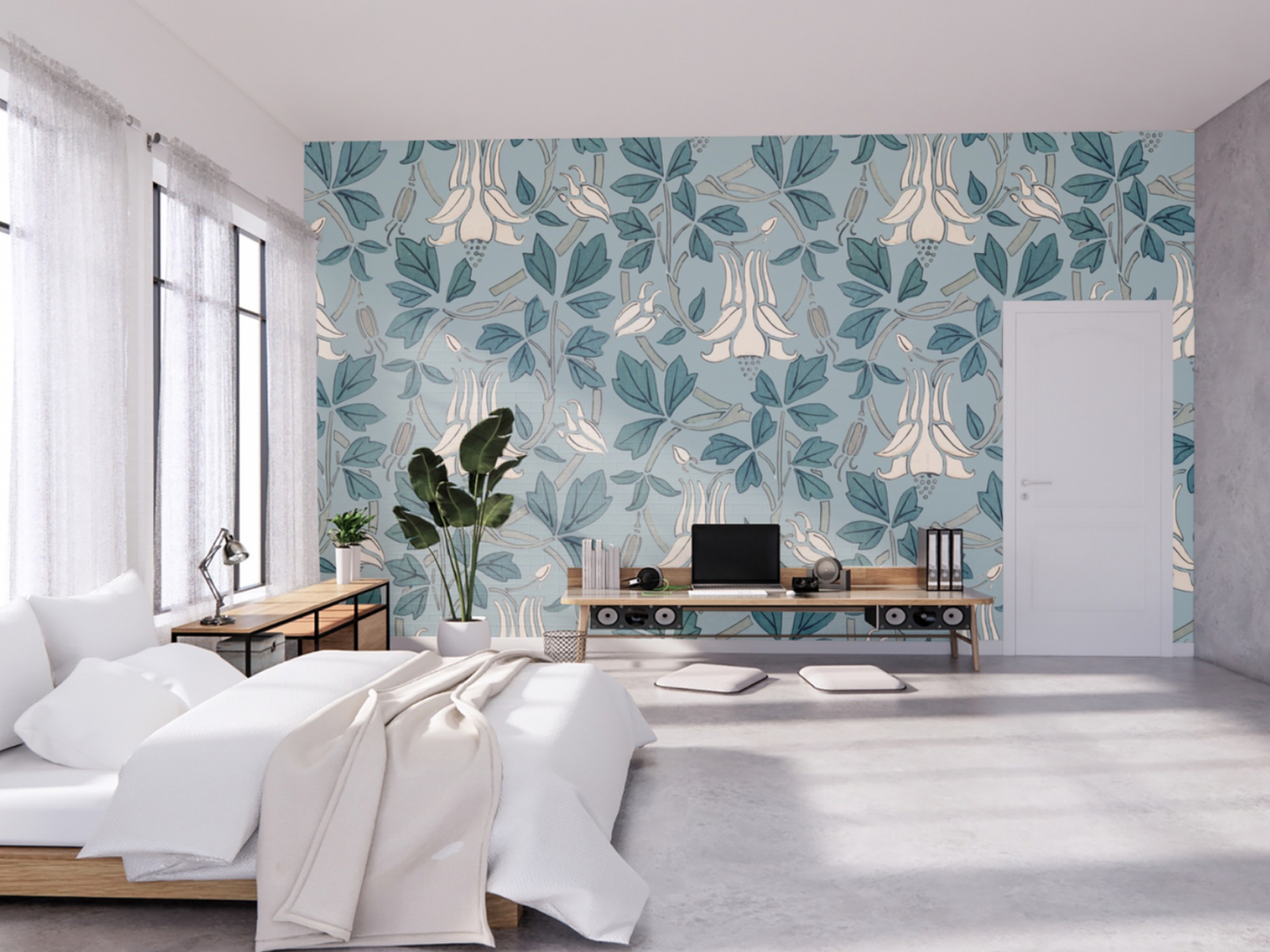 Wallpaper Floral Teal