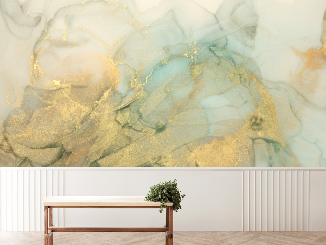 Wallpaper Gold & Green Watercolour